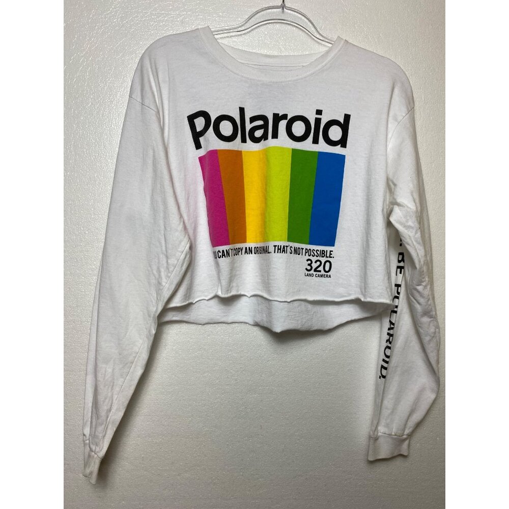 Polaroid Long Sleeve Cropped Tee Shirt With Rainbow Logo Y2K‎ CAMERA Streetwear